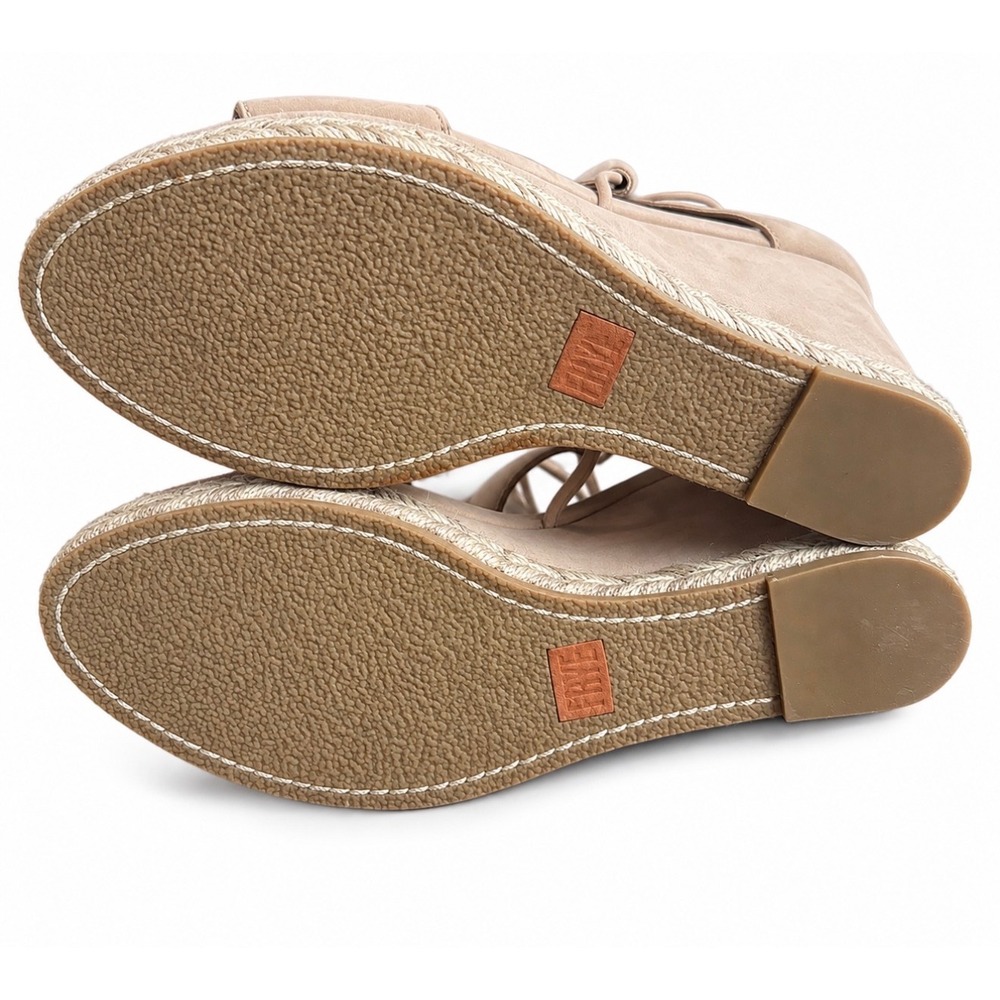 Frye Women Beige Suede Lace Up Espadrille Wedge Sandals Tan Size 8 - Picture 4 of 5